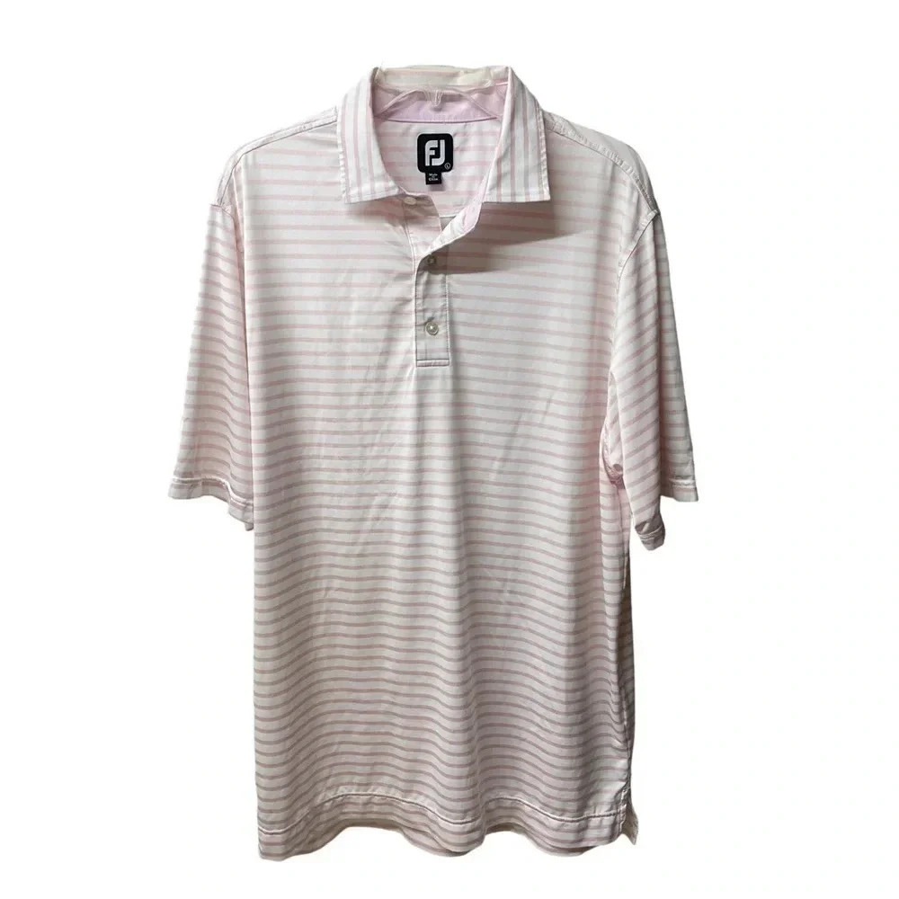 FootJoy Lisle 2 Color Stripe Self Collar. White/light pink. Size Lg. Retail $72